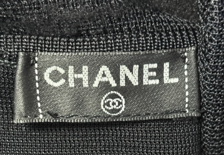 縮圖：CHANEL Knit Tie Cardigan 42 44 Black Frill Cuff Interlocking CC Button VINTAGE
