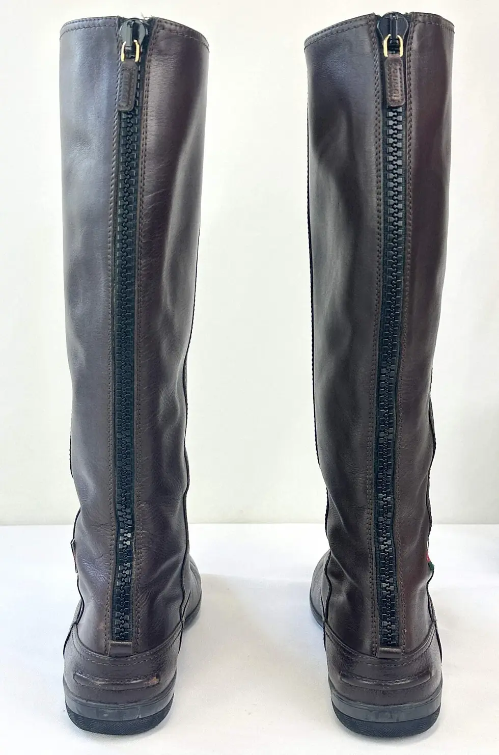 Hình thu nhỏ: GUCCI Leather Riding Boots 40 10 US Brown Web Accent Black Zipper Accent