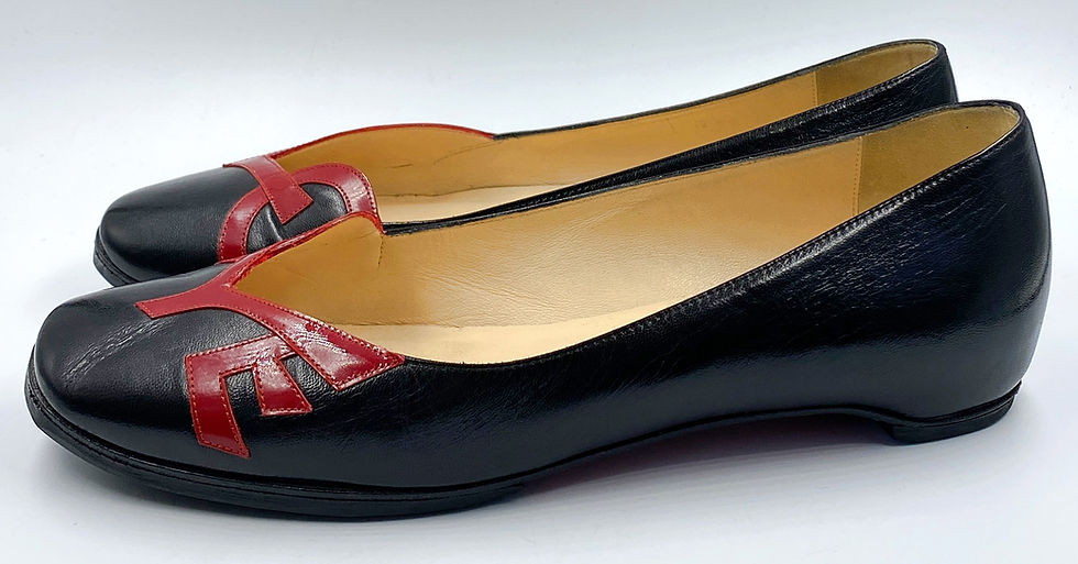Miniatura: CHRISTIAN LOUBOUTIN Black Red Love Ballet Leather Flats 37.5