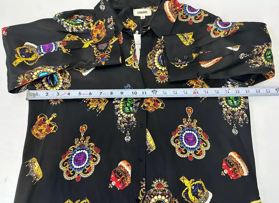 Thumbnail: L'AGENCE Dani Printed Silk Button-Front Shirt Black Multi Crown Medallion L
