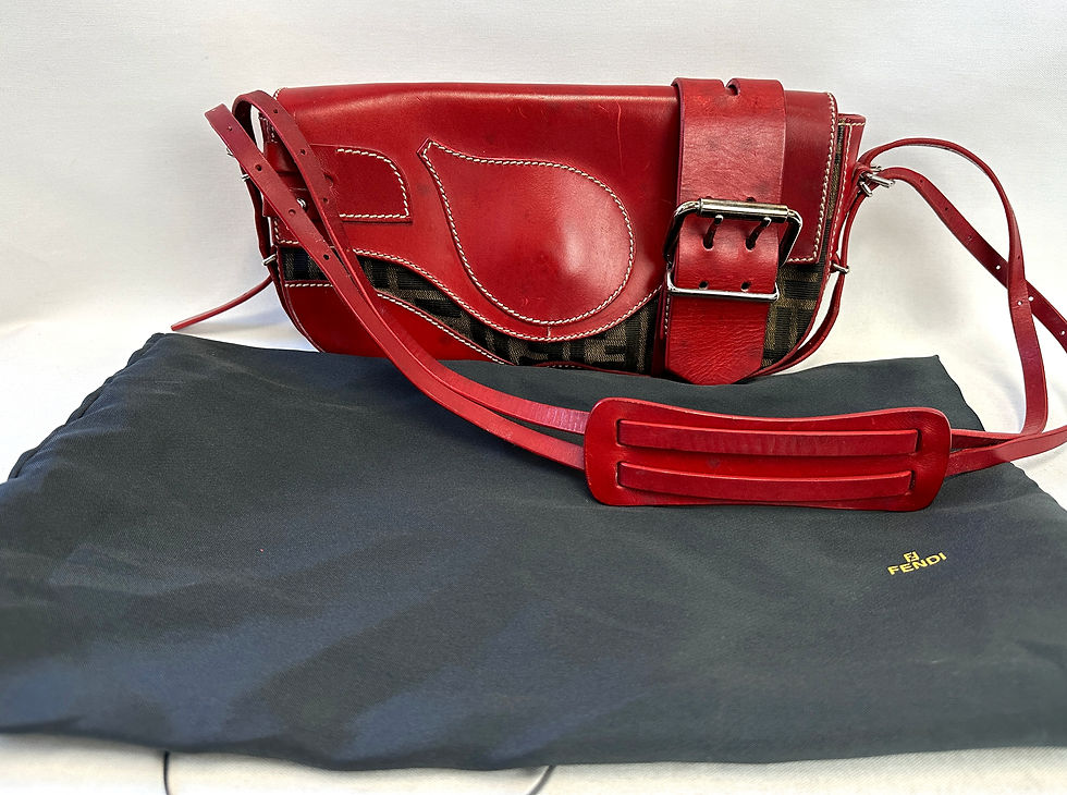 Thumbnail: FENDI Zucca Canvas Red Leather Buckle Medium Shoulder Bag Monogram