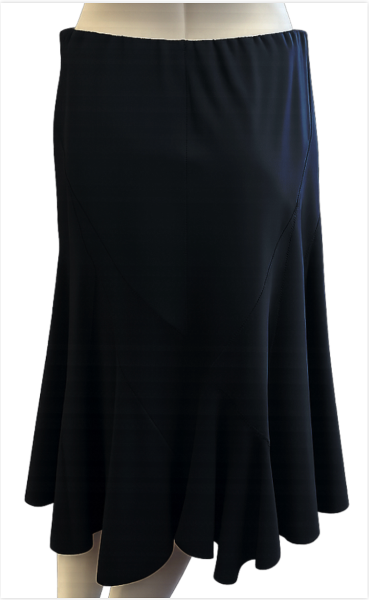 縮圖：ROBERTO CAVALLI Flair Stitch Midi Black Skirt Large Elastic Waist L Knee Lenght