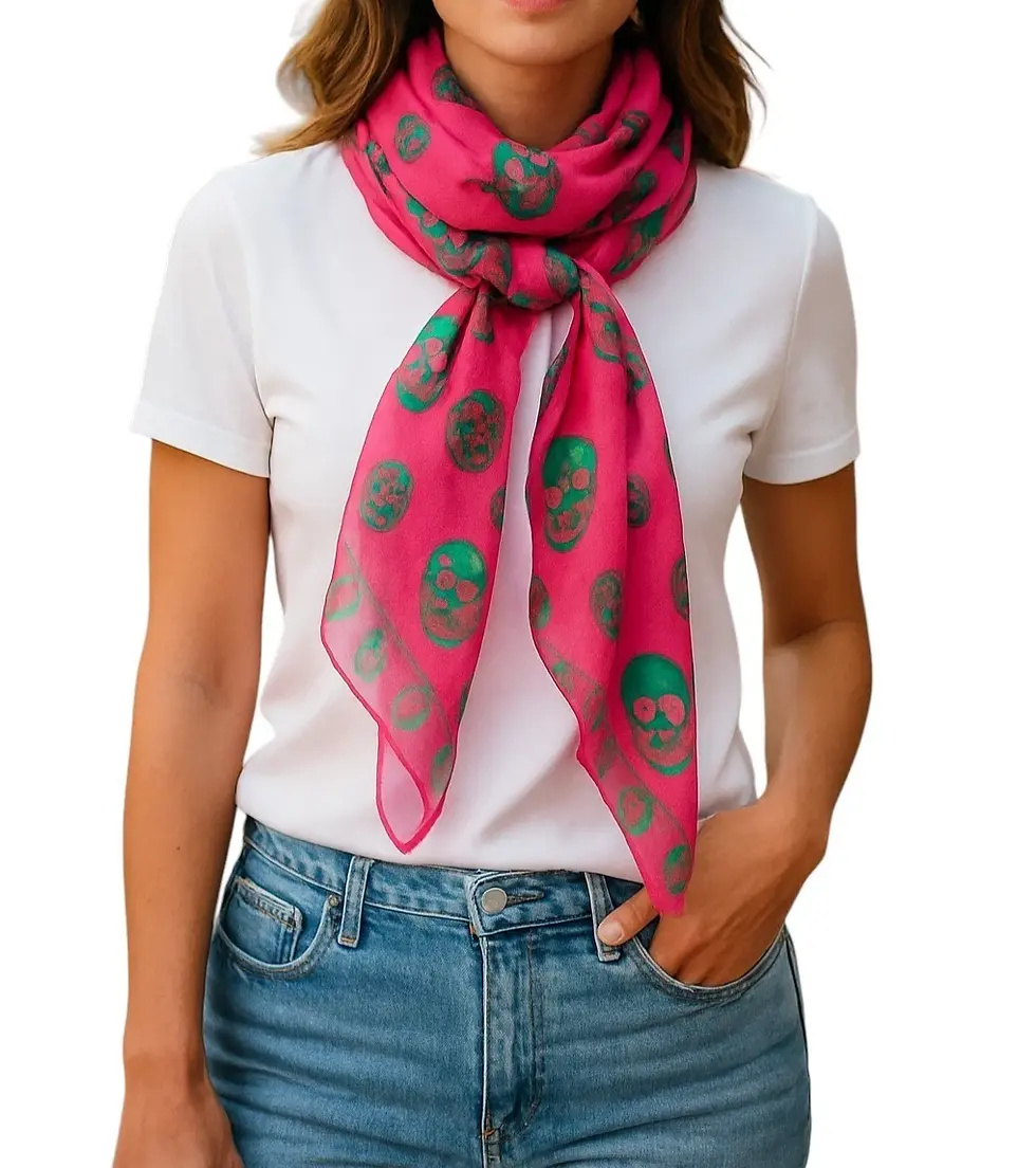 Hình thu nhỏ: NEW ALEXANDER MCQUEEN Silk Chiffon Square Scarf XL Extra Large Pink Green Skulls