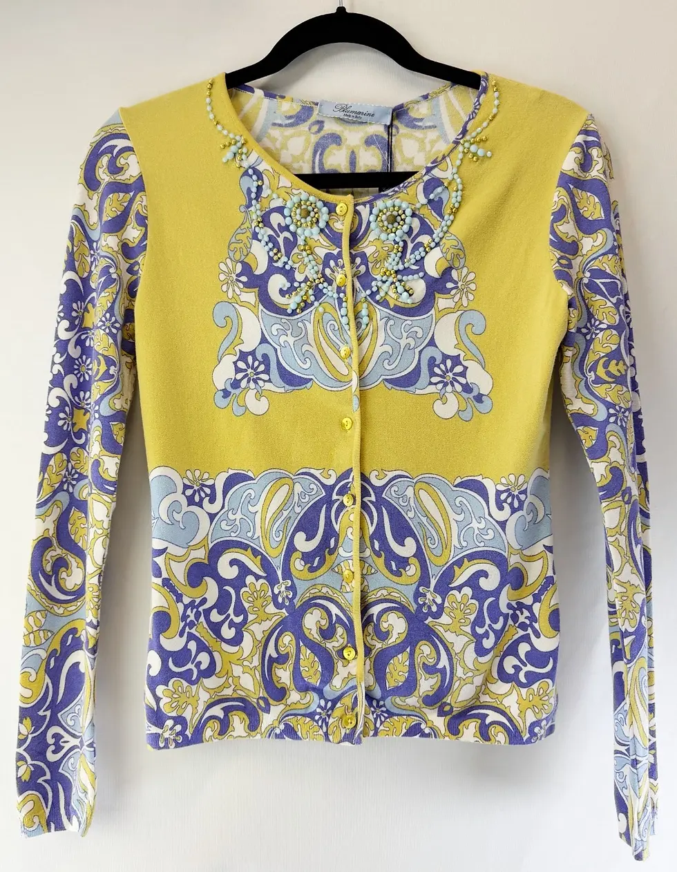 Miniatura: BLUMARINE Floral Paisley Beaded Cardigan Jacket 40 XS 4 Yellow Multicolor