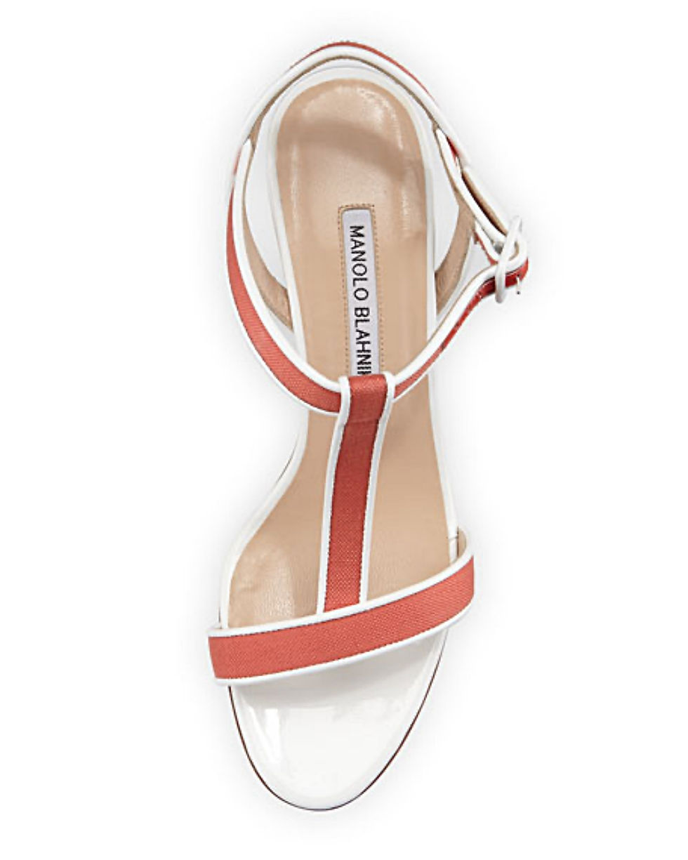 Hình thu nhỏ: MANOLO BLAHNIK Dador Linen T-Strap Sandal Coral White 39.5 9.5