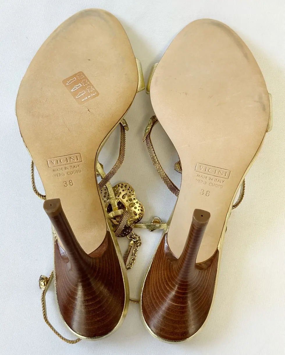 Miniatura: GIUSEPPE ZANOTTI Rhinestone Ankle Strap Sandal Heels 38 Gold Multicolor Flower 8