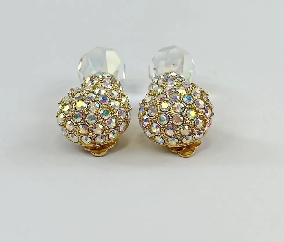Thumbnail: ST. JOHN Signed Rhinestones 24GP Crystal Drop Earrings 1980's Clip Vintage
