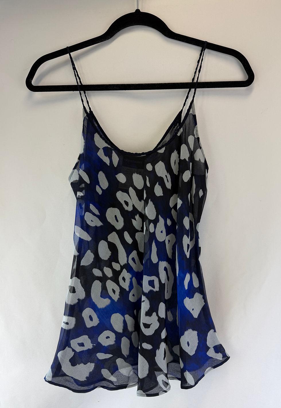 Hình thu nhỏ: GIORGIO ARMANI 2PCS Silk Tank Organza Cardigan 40 4 Navy White Striped Leopard