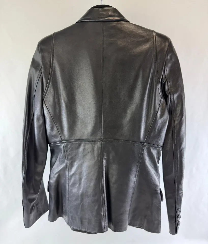 縮圖：BARBARA BUI Lambskin Leather Jacket Medium Black Flap Pockets Button Closure