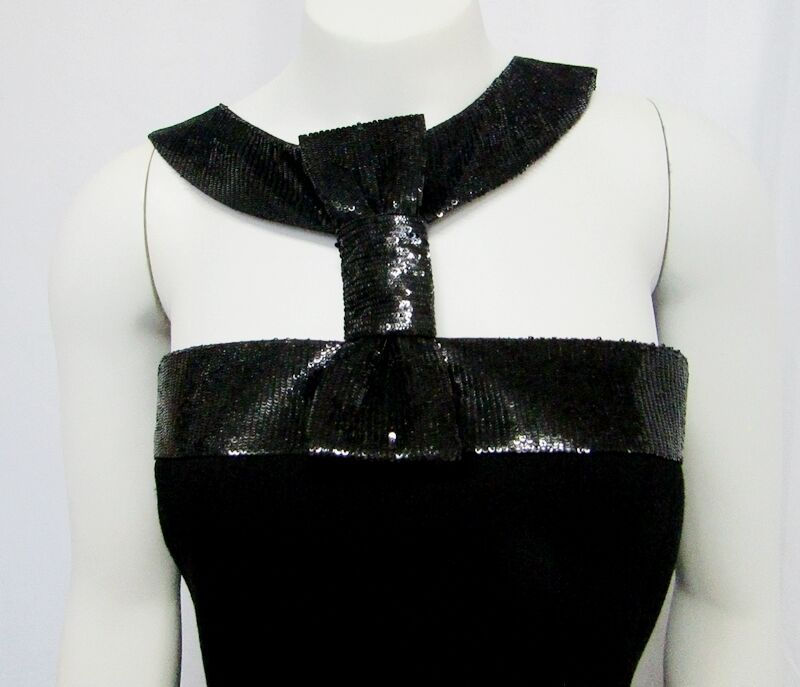 Hình thu nhỏ: MICHAEL KORS COLLECTION Halter Evening Dress 10 Black Sequin Trim Back Yoke NEW