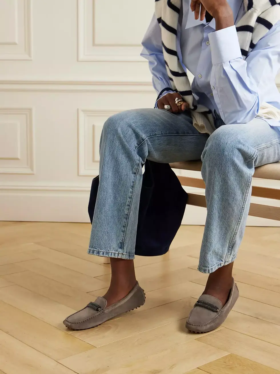 Thumbnail: NEW BRUNELLO CUCINELLI Suede Driving Loafers 38 8 US Gray Monili Beaded Detail