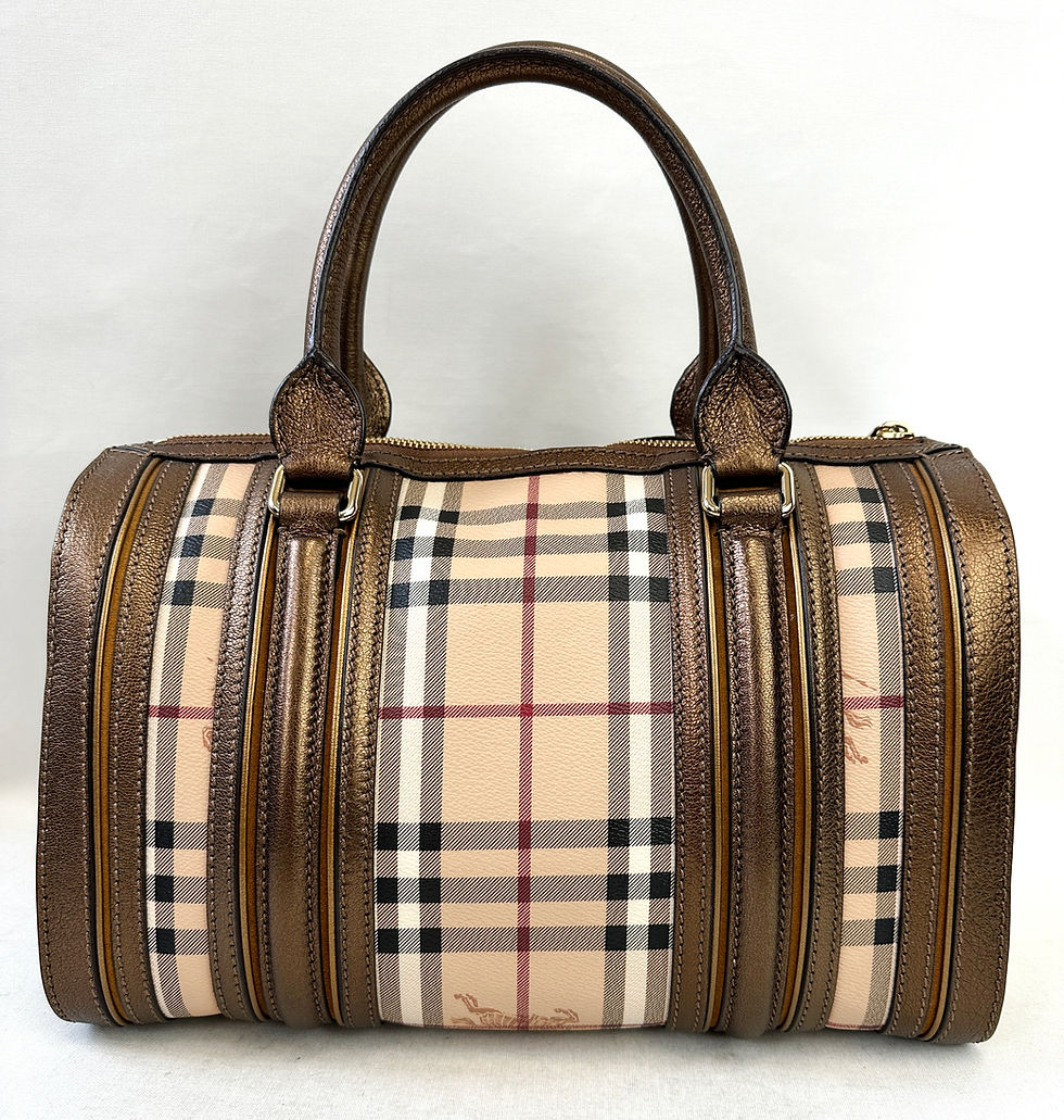 Miniatura: BURBERRY Haymarket Check E-Canvas Bronze Leather Alchester Medium Bowling Bag