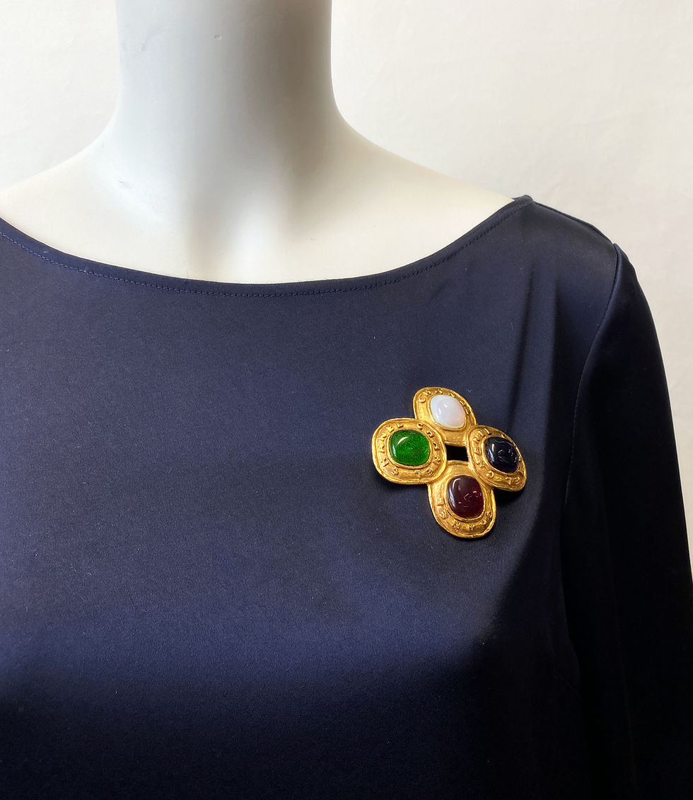 Hình thu nhỏ: Vintage CHANEL Multicolor Gripoix Glass Stones Gold Cross Pin Brooch 2006