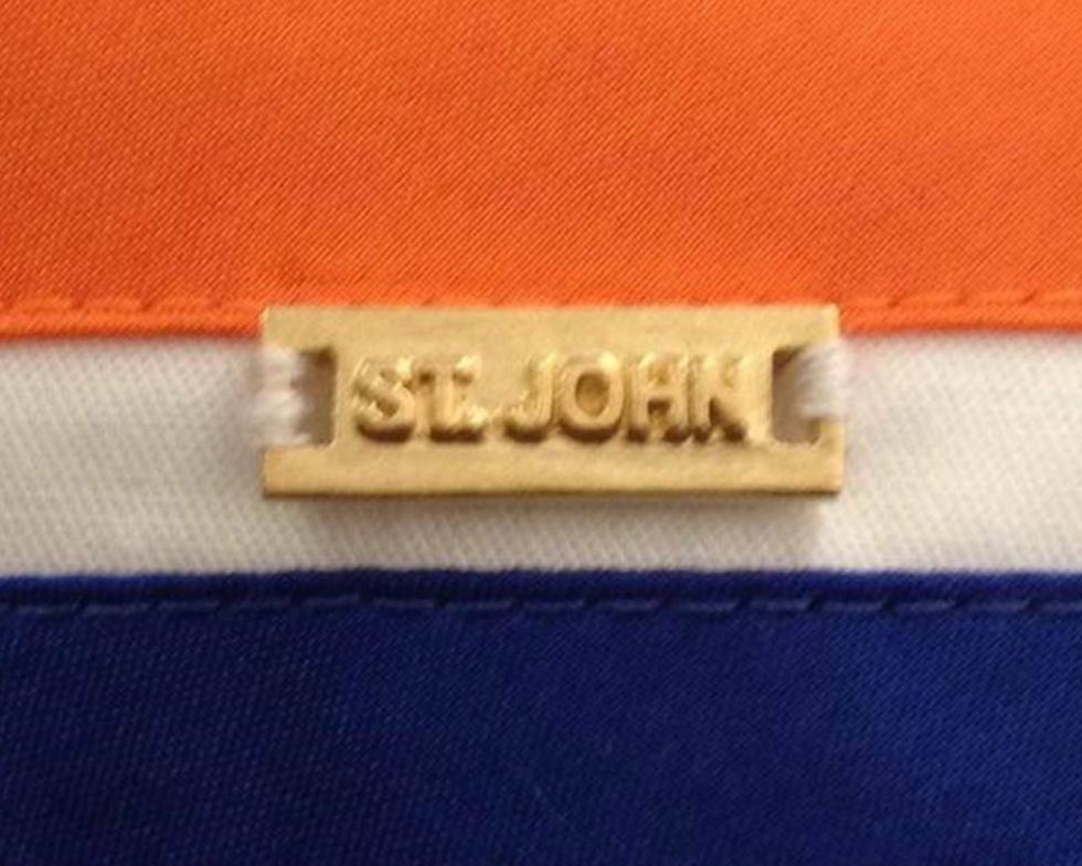 Thumbnail: ST. JOHN SPORT Tunic Blouse White Cotton 2 4 Trim Orange Blue Round Neck NWT