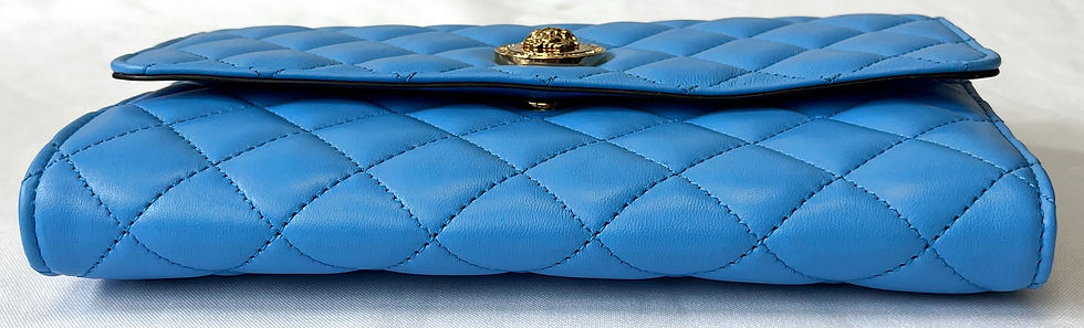 Hình thu nhỏ: VERSACE Blue Medusa Quilted Flap Medium Wallet On Chain Crossbody Bag