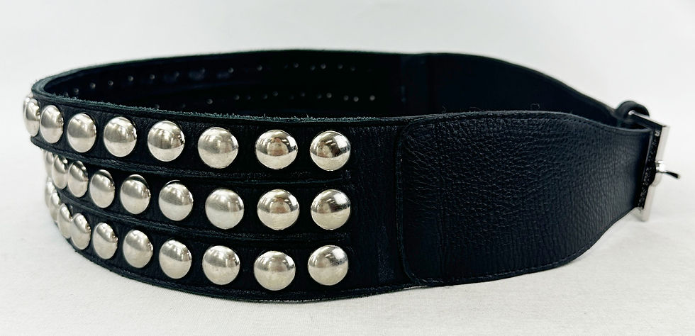 縮圖：B-LOW THE BELT 3 Strand Hip Leather Belt Black Silver Studded 37" Large