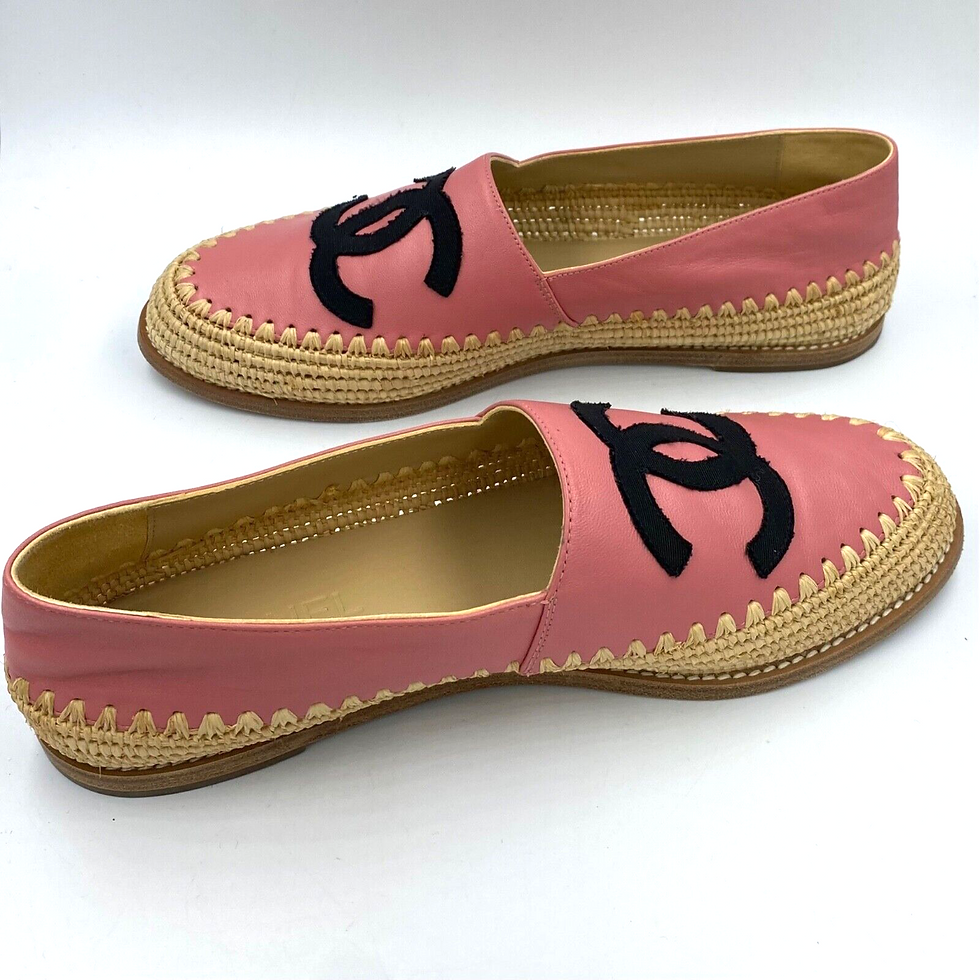 Thumbnail: CHANEL Pink Interlocking CC Logo Leather Greek Summer Espadrilles Flats 9 40