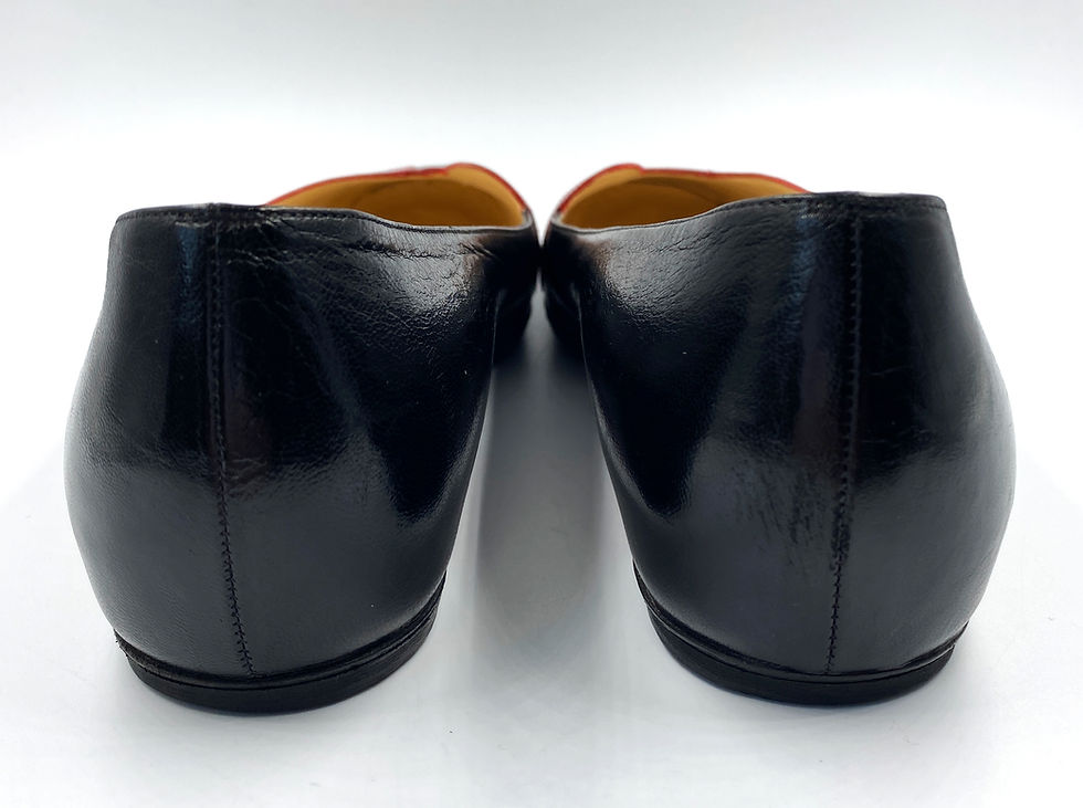 Thumbnail: CHRISTIAN LOUBOUTIN Black Red Love Ballet Leather Flats 37.5