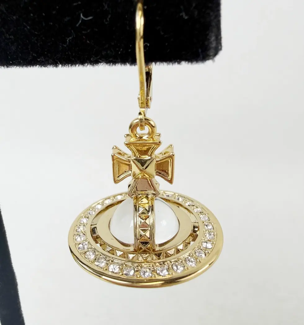 Thumbnail: VIVIENNE WESTWOOD Gold Orbs Jewel Relief Drop Earrings tonal crystal Hook