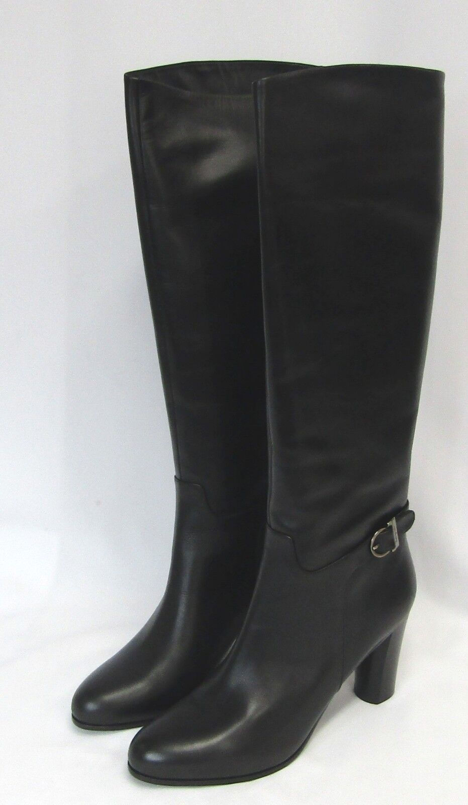 Thumbnail: SALVATORE FERRAGAMO Floriosa Brown Smooth Leather Tall Boots 9.5