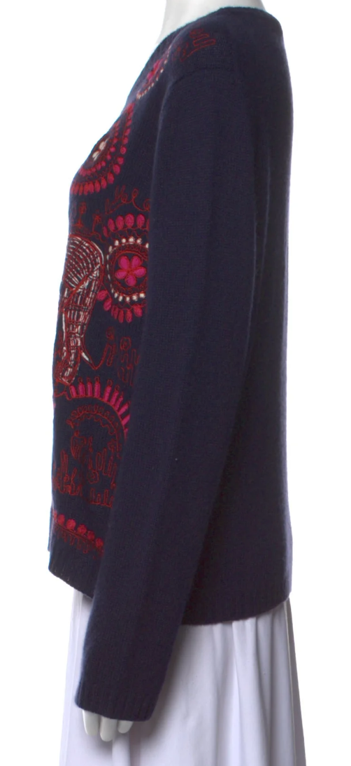 Thumbnail: CHRISTIAN DIOR Cashmere Sweater 10 Navy Printed Lions Knit Embroidered 2020 NEW