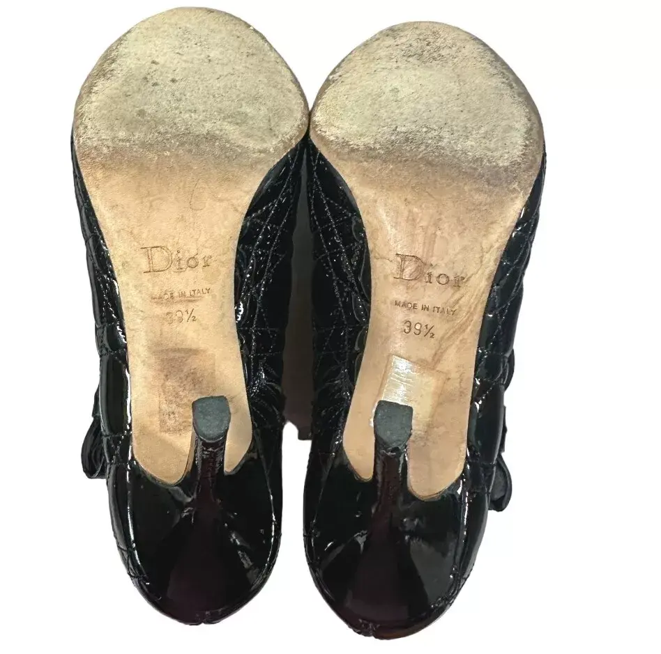 Miniatura: CHRISTIAN DIOR Cannage Black Patent Leather High Heel Ankle Booties 39.5 9.5