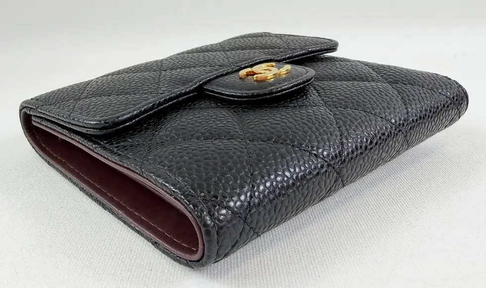 Thumbnail: CHANEL Matelassé Caviar Leather Quilted Tri-Fold Wallet Black Burgundy
