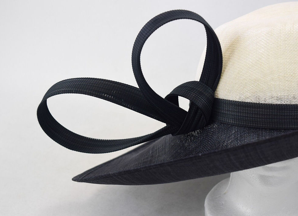 Miniatura: NWOT PHILIP TREACY Large Brim Straw Hat One Size Black White Ribbon RARE