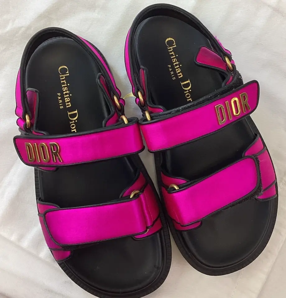 Miniatura: CHRISTIAN DIOR Dioract Sandals 35 Rani Pink Gold Logo Closure Straps 5 US
