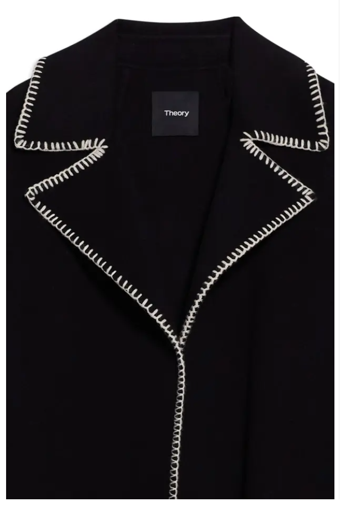 Miniatura: THEORY Blanket Stitched Coat M Black Medium Notch Lapels Overlay Jacket