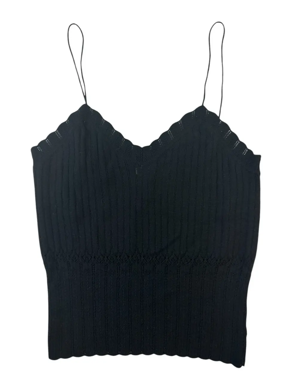 Hình thu nhỏ: Vintage CHRISTIAN DIOR Wool Knit Spaghetti Strap Cami Large Black Scalloped 8