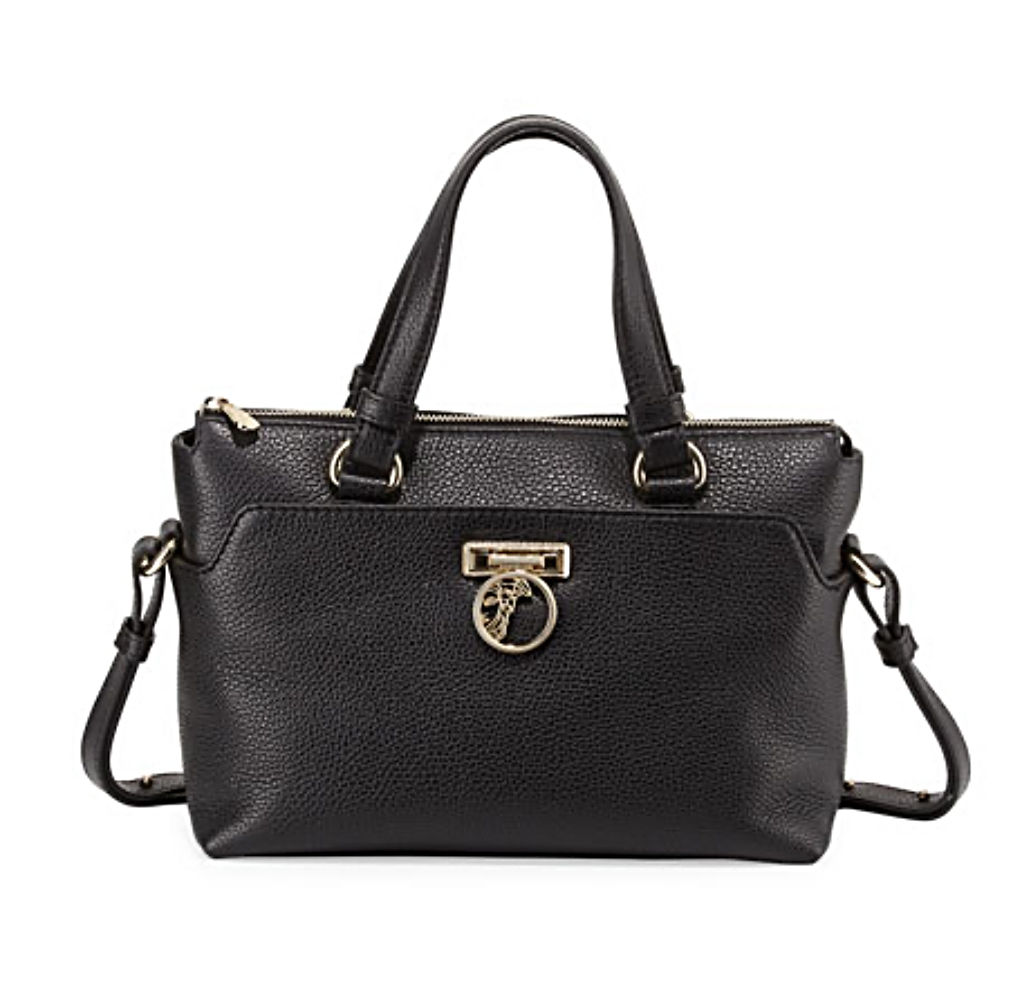 VERSACE Collection Black Pebble Leather Two Handle Crossbody Bag Satchel
