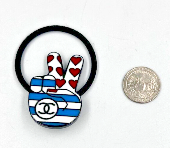 Thumbnail: CHANEL Plastic Elastic Hair Tie Peace Sign Multicolor Striped Heart 2016