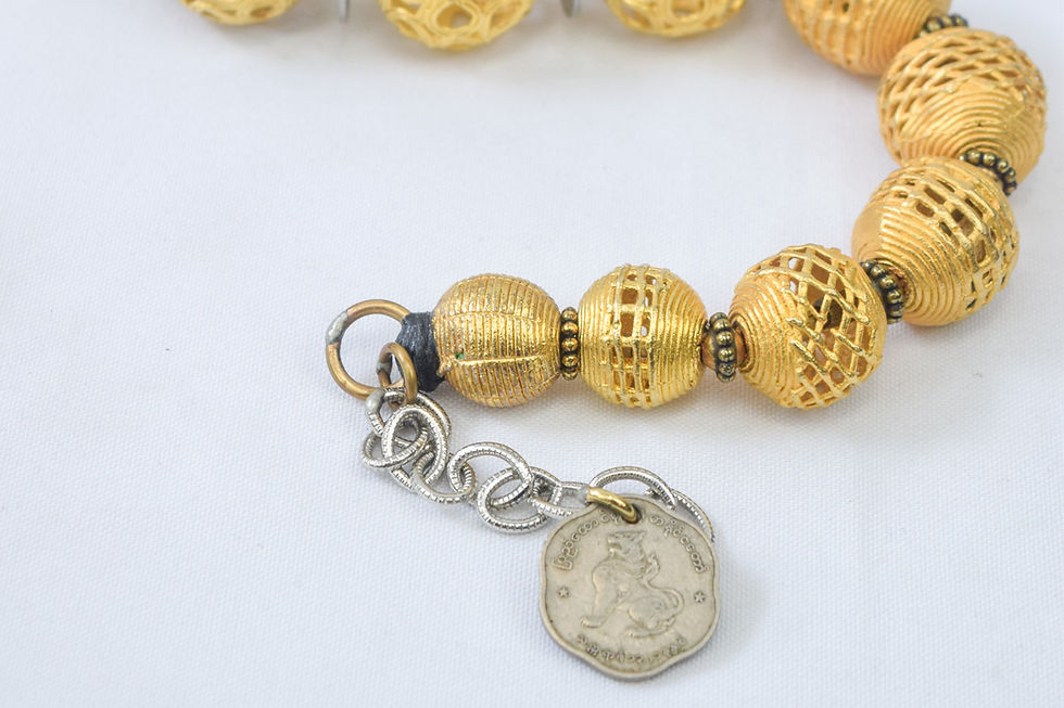 Hình thu nhỏ: MASHA ARCHER 24K GP Ball Wreath Necklace Gold Beads Coin Charm