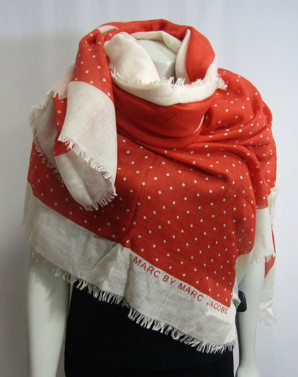 Miniatura: MARC by MARC JACOBS Bella Stripe & Polka Dot Cashmere Coral White Silk Scarf