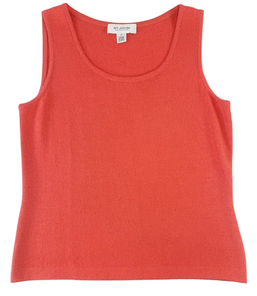 Hình thu nhỏ: NWT ST. JOHN Knit Tank Top Santana Shell Strap Medium Scoop Neck Coral Sleevless