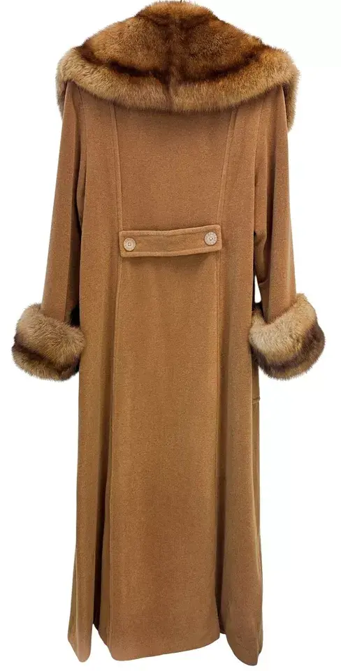 Miniatura: BISANG Couture Cashmere Mink Trim Long Coat Camel Single Breasted Large