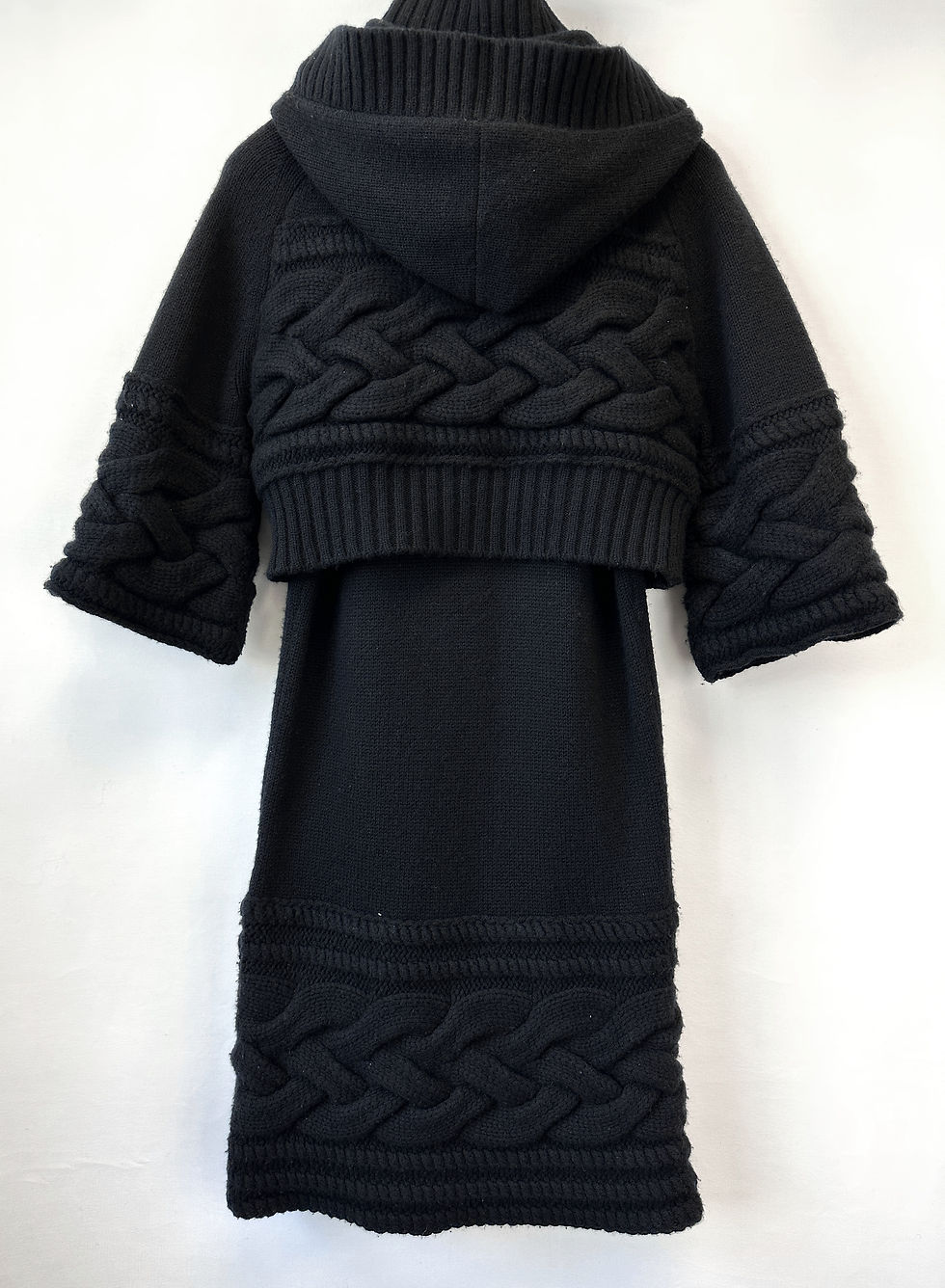 Hình thu nhỏ: CHANEL 2pcs Black Knit Sweater Turtleneck Dress 38 Jacket 40