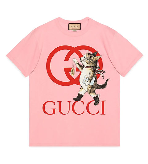 GUCCI X Higuchi Yuko Cotton T-Shirt XS 2 Pink Red GG Logo Cat