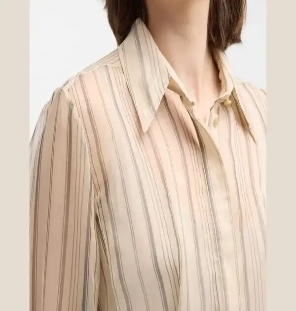 Miniatura: NWT BRUNELLO CUCINELLI Chiffon Maxi Shirt Dress Medium Cream Striped Monili Belt