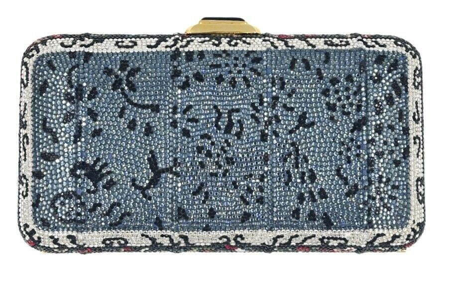 Hình thu nhỏ: JUDITH LEIBER Swarovski Crystals Embellished Clutch Purse Blue Multi Pattern