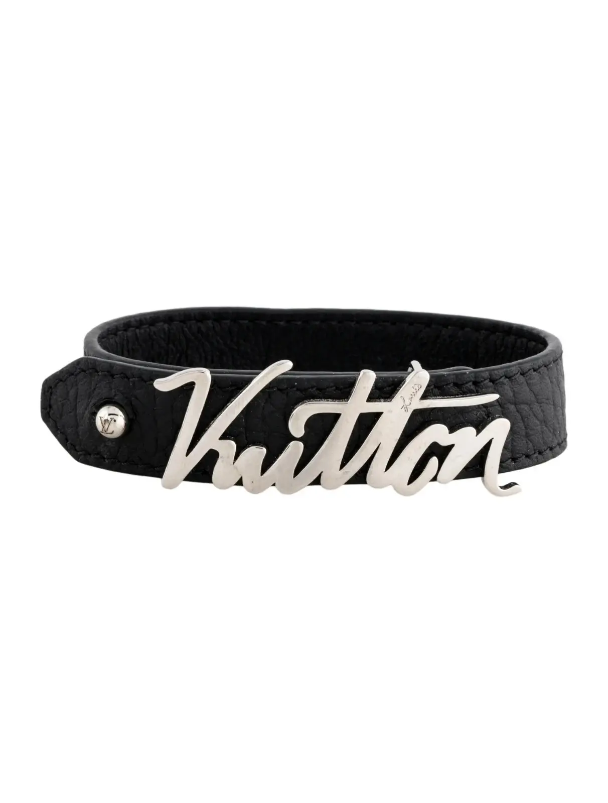 LOUIS VUITTON Leather LV Autograph. TAU Black/ Silver 21 Bracelet M6527