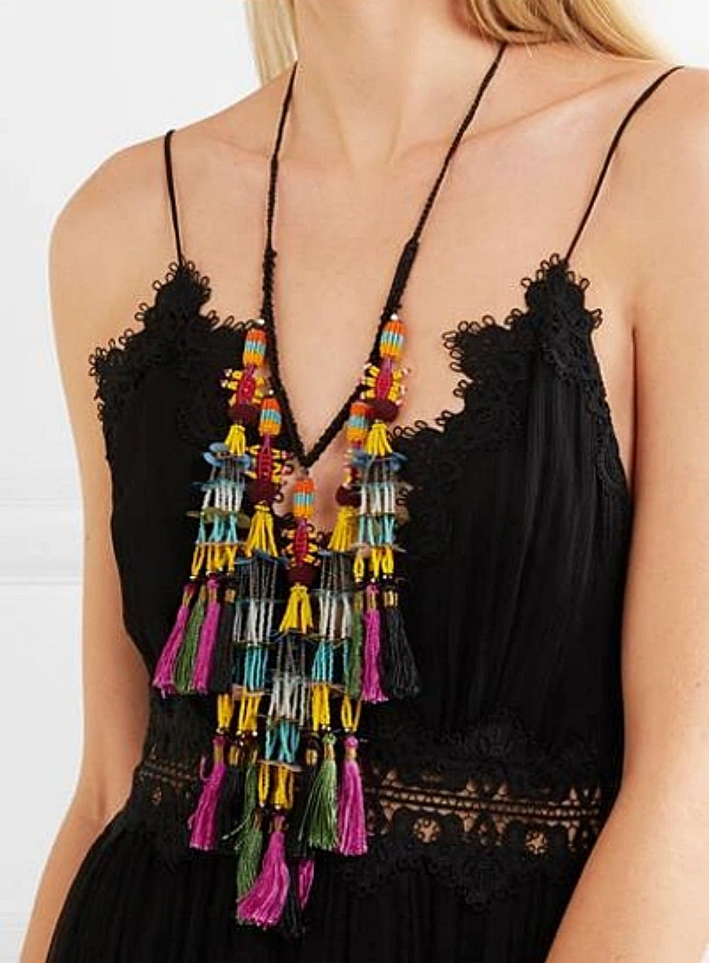 NWT ETRO MILANO Necklace Multicolor Bohemian Beaded Tassel Pom Pom Long RARE