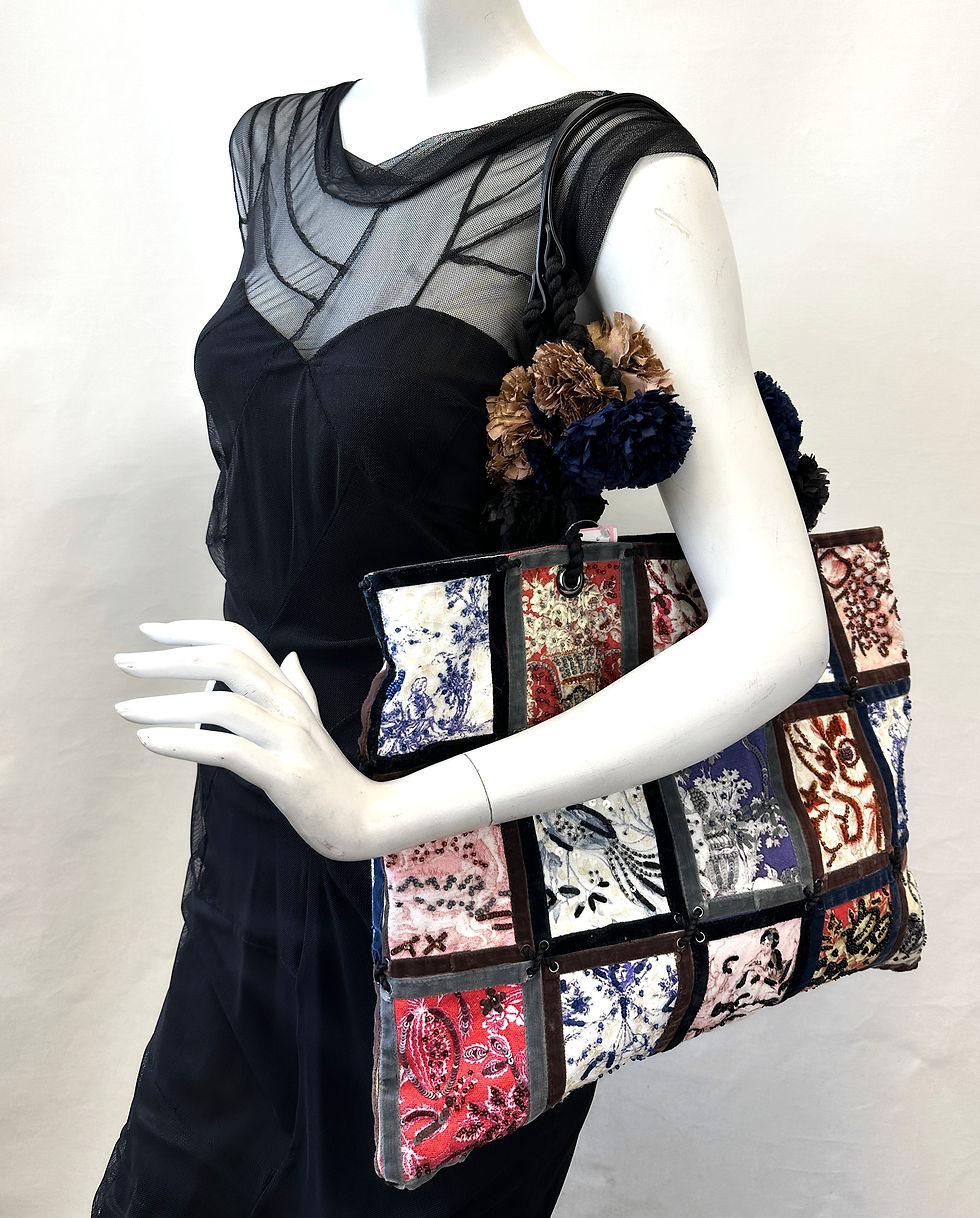 Thumbnail: JAMIN PUECH Multicolor Embellished Pompom Patchwork Cotton Large Tote Bag