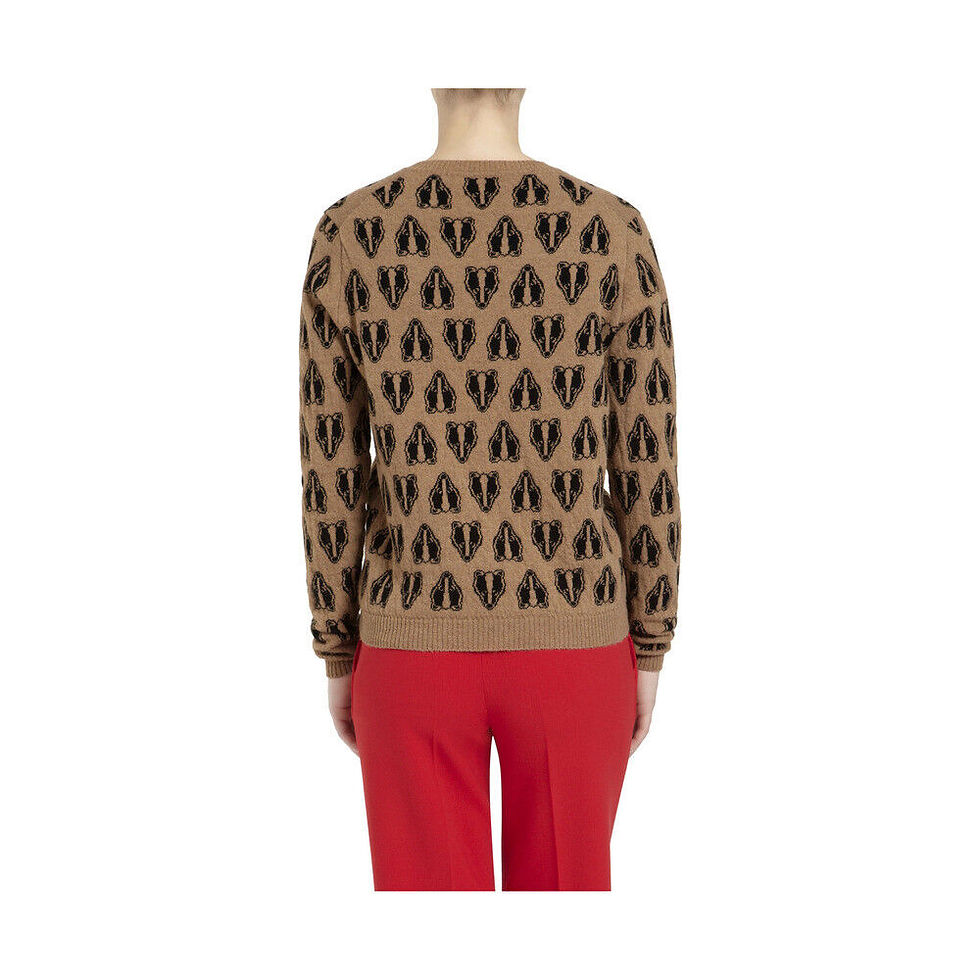 Hình thu nhỏ: MULBERRY Badger Print Knit Small S Sweater Camel Cashmere Black Tan Unisex NEW