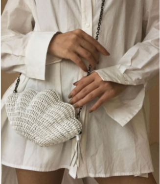 縮圖：KAYU Jane Rattan Shell Clutch Bag Small White Straw Tassel Magnetic Closure