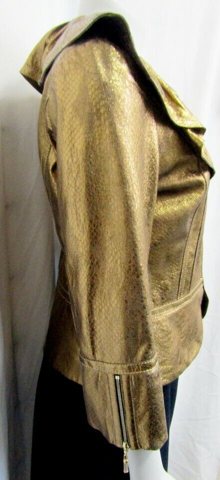 縮圖：ST. JOHN Couture Gold Leather Metallic Ruffle Jacket Size 2 or 4