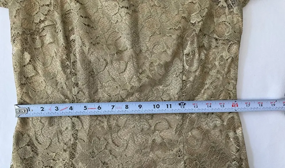 縮圖：TERI JON Metallic Gold Floral Lace Sheath Dress 3/4 Sleeve Beaded Neckline 12 42