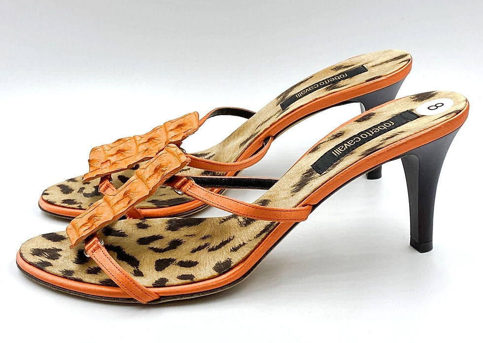 Thumbnail: ROBERTO CAVALLI Sandals Orange Leather Strappy Heels Alligator 38 7.5
