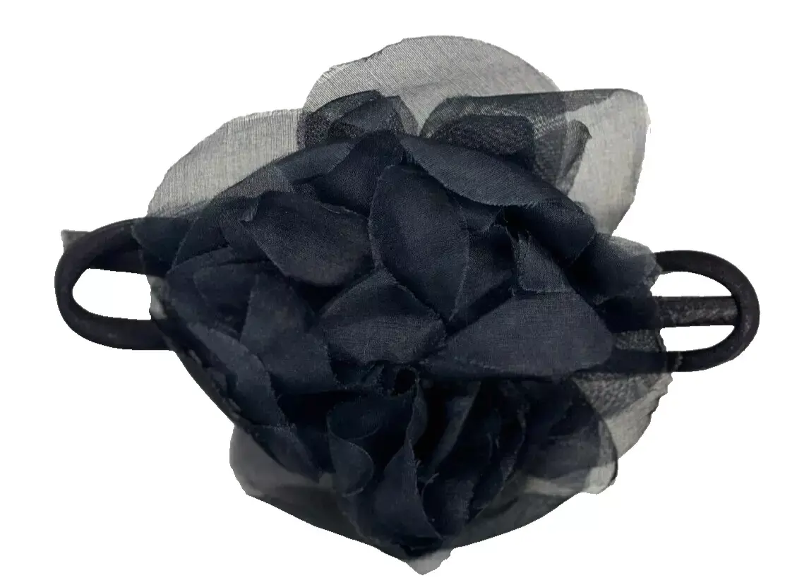 NEW Vintage ST. JOHN Silk Flower Pin Brooch Camellia Black Large RARE